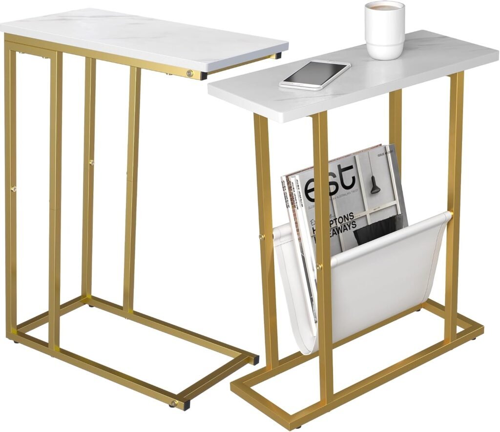 Arbovo Small C Shaped End Table, Narrow Side Table for Small Spaces, Gold